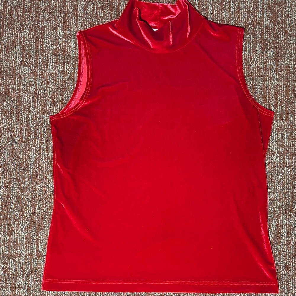 Gantls Vibrant velvet Red Sleeveless Top soft luxurious high neck turtle neck